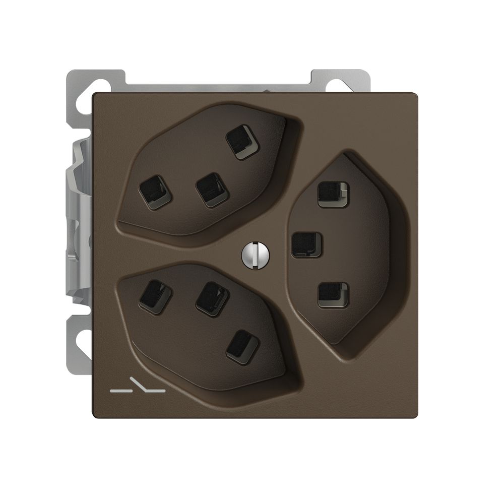 AP-Steckdose 3×T23 Feller EDIZIOdue FXCO54, 1×getrennt, Steckklemmen, coffee