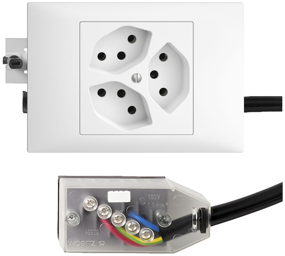 Prise INC EDIZIOdue 3×T13 L1 blanc 45…69mm pour câble Technofil