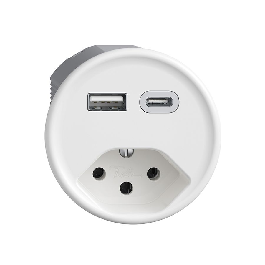 Prise USB type A+C + type 13 Feller STANDARDdue Q 230V 3000mA blanc