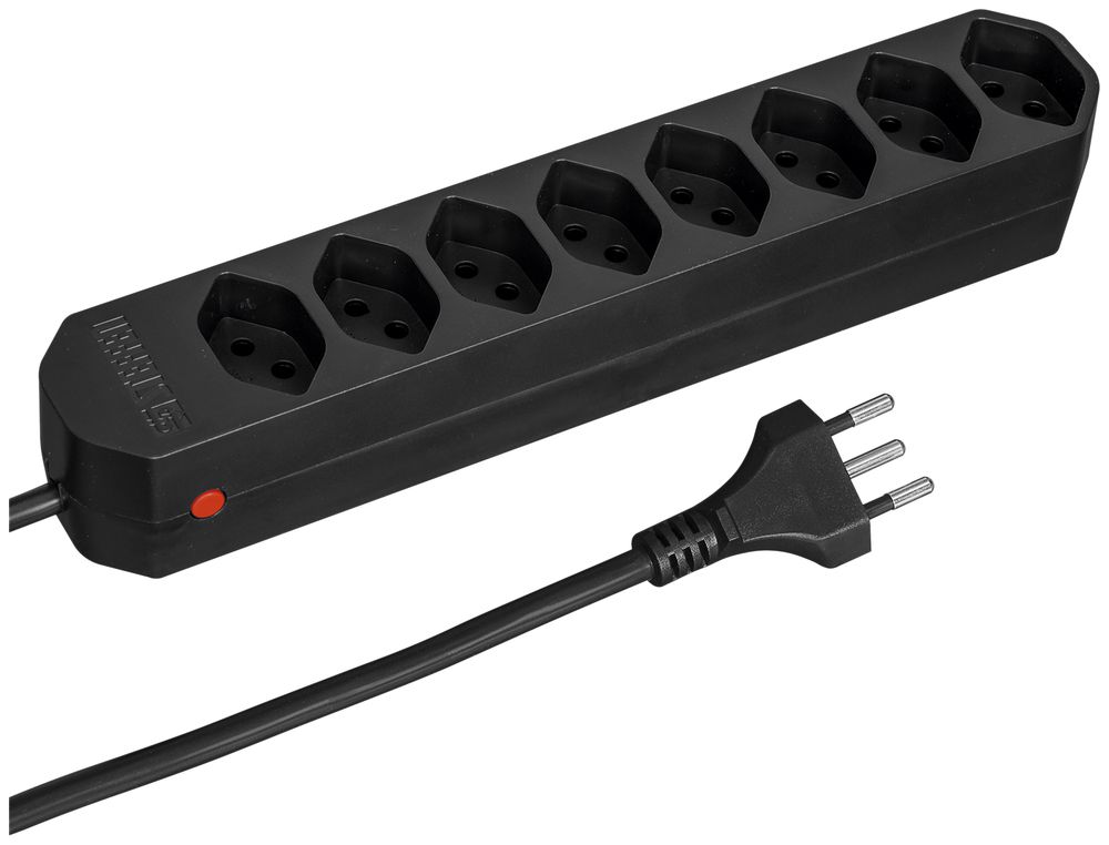 Prise multiple COMPACT 1.5m 8×T13 bouton reset, noir