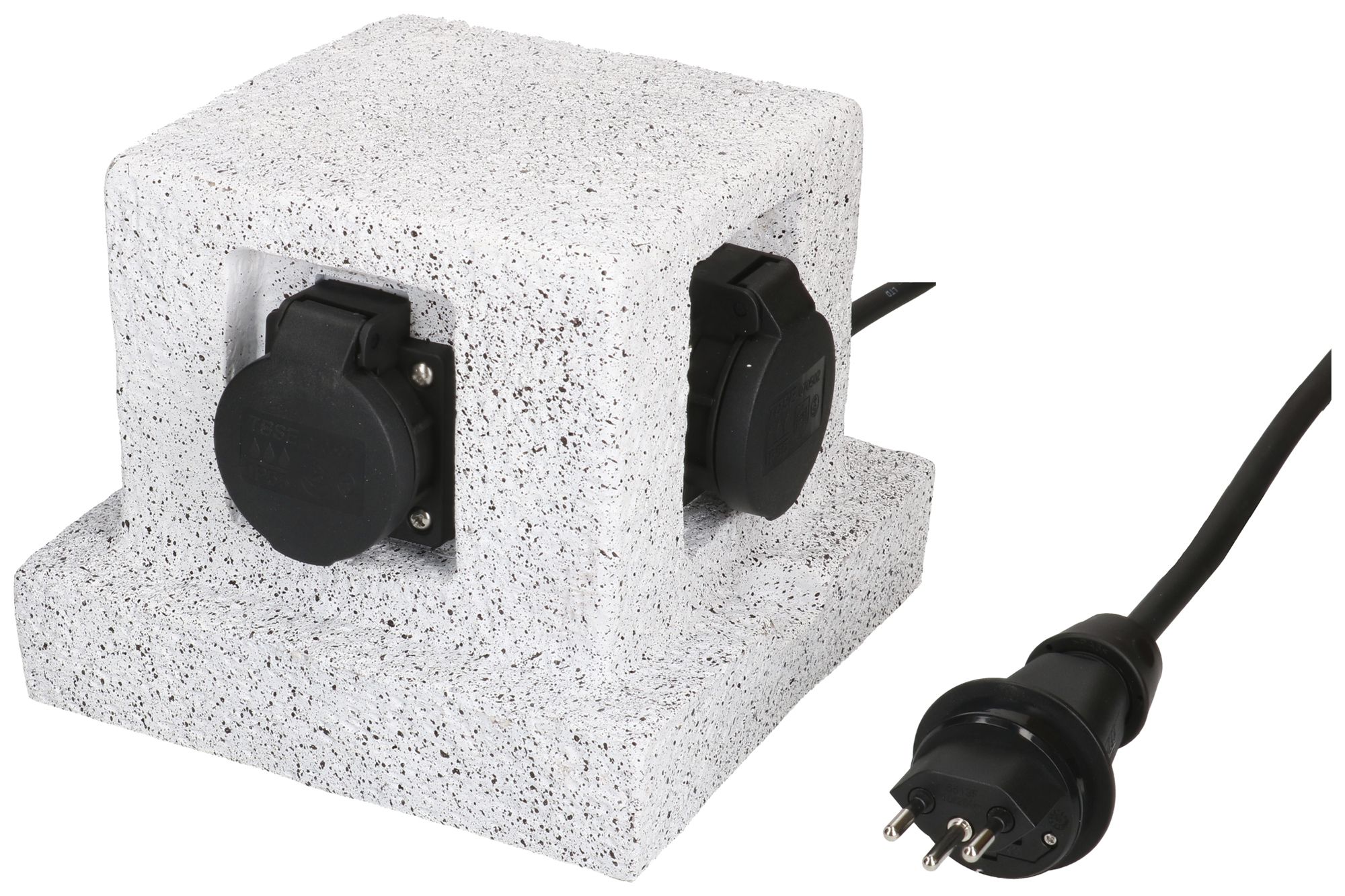 Gartensteckdose MH 4×T13 Steinoptik ws Kunstharz 1.4m mit T13 10A