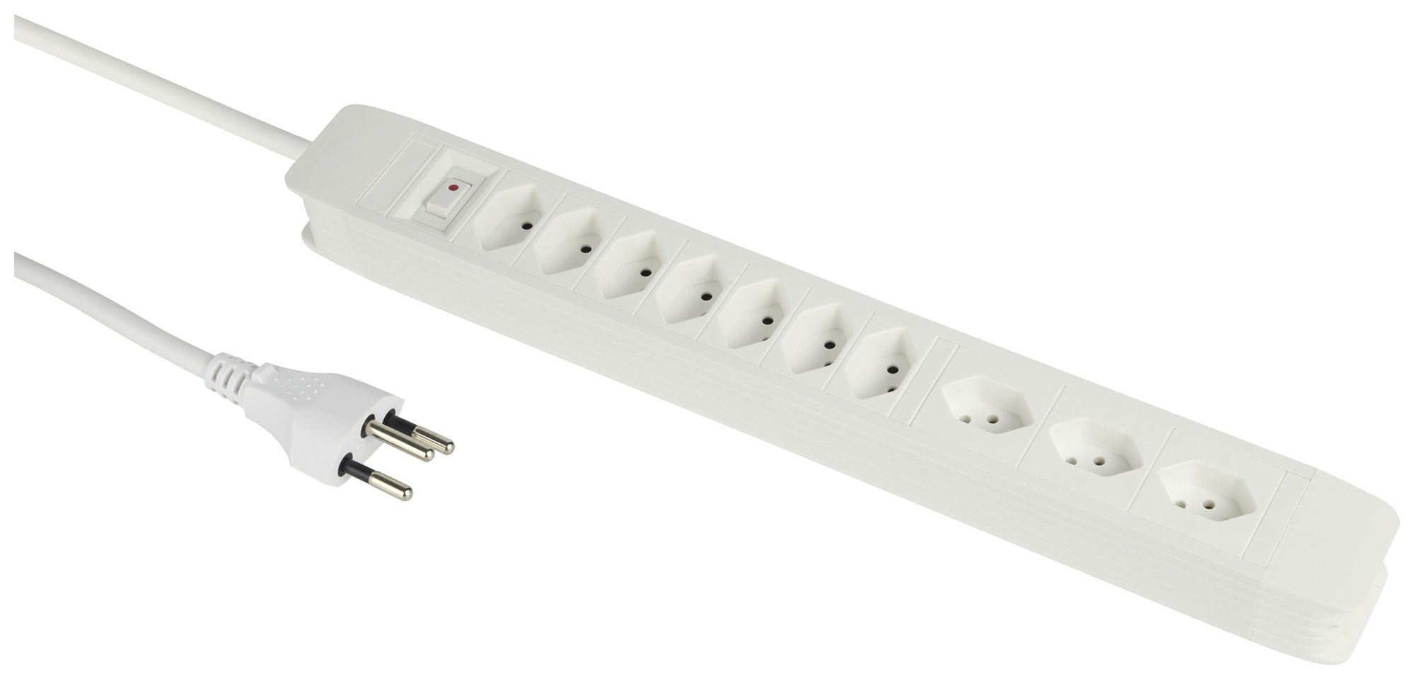 Prise multiple PRINCIPIO 3×type 13 horiz.7×type 13 vart.câble 2m interrupteur bc