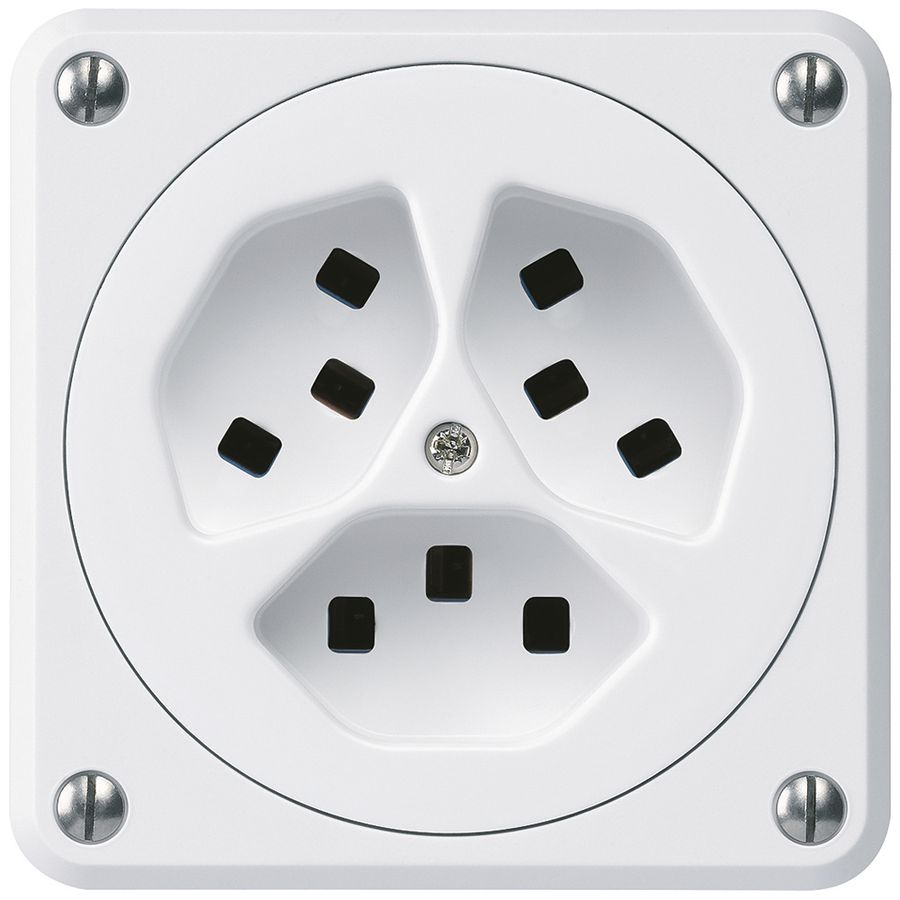 Steckdose Hager robusto, 3×T23, A, weiss