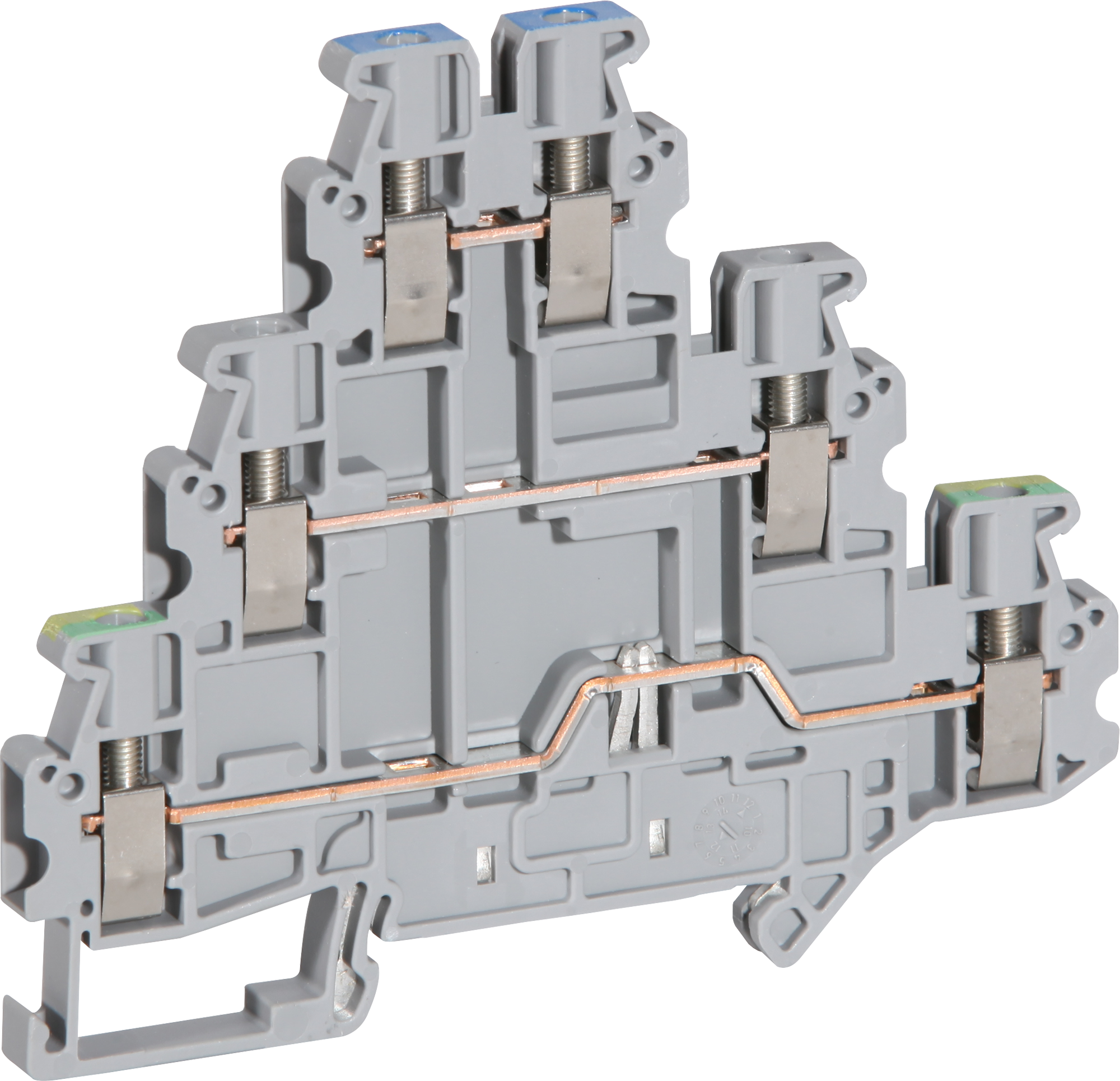 Borne 3 étages 0.14…4mm² gris/bleu/vert/jaune PE/L/N CLIPLINE