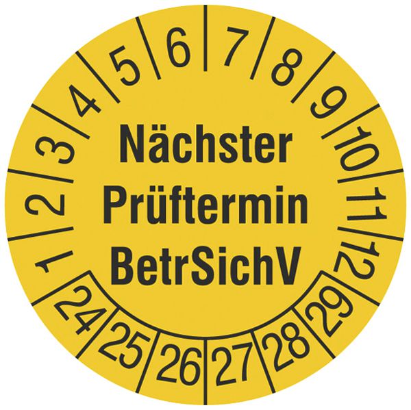 Prüfplakette CIMCO Nächster Prüftermin BetrSichV 24 Ø15mm gelb 240Stk