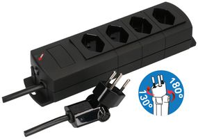 Steckdosenleiste MH 4×T13 Prime-Line Td 3×1mm² 3m schwarz Clip-Clap