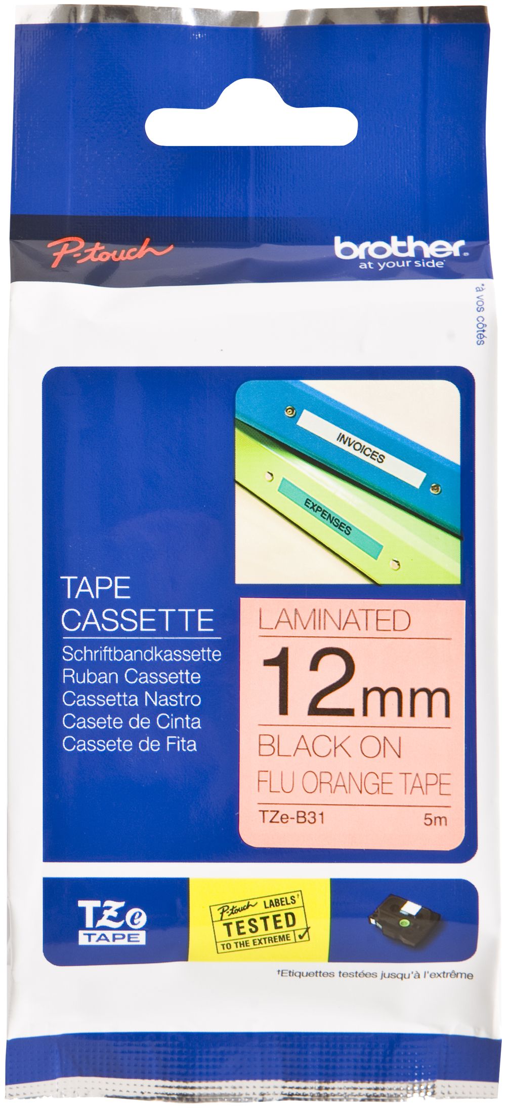 Cassette ruban Brother TZe 12mm×5m, ora/noir