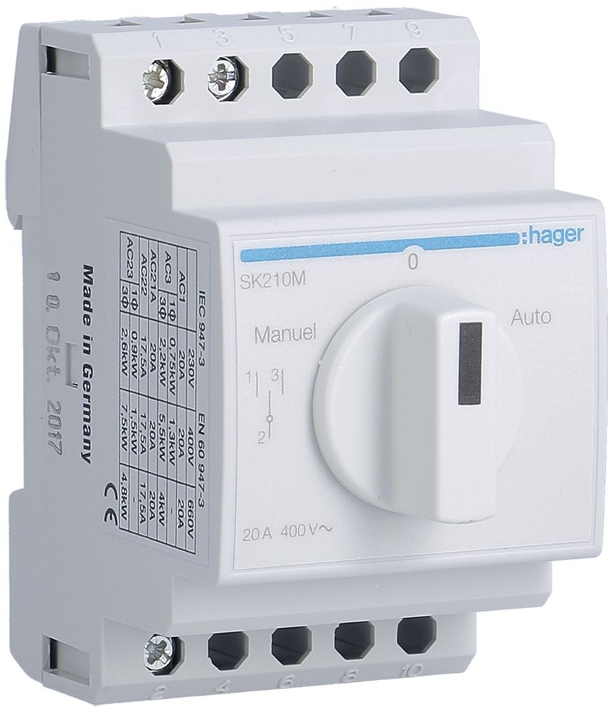 Interruttore rotativo AMD Hager 20A 400V 0Ch 0R 1 invertitore 3UM Manuel-0-Auto