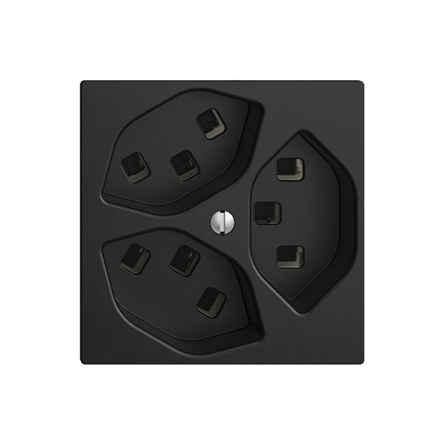 Steckdose EDIZIOdue 3×T23 schwarz 16A, mit Steckklemmen