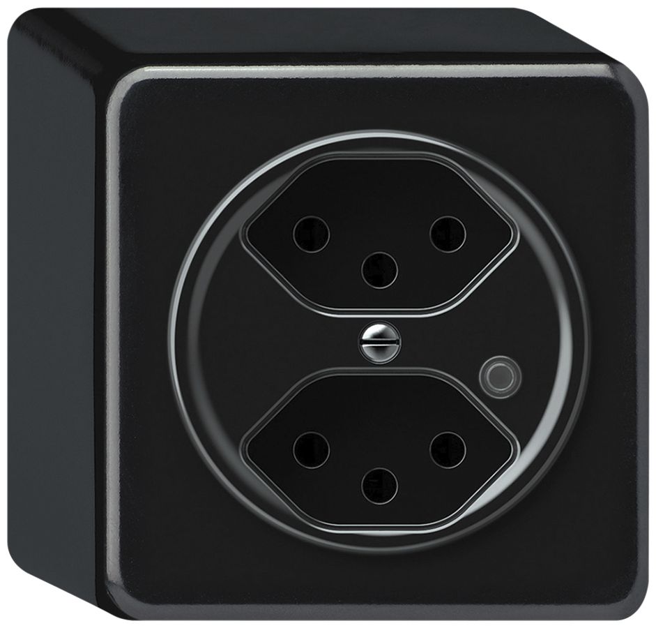 Prise AP origin 2×type 13 lum.vert 10A 230V 88×88×54mm noir