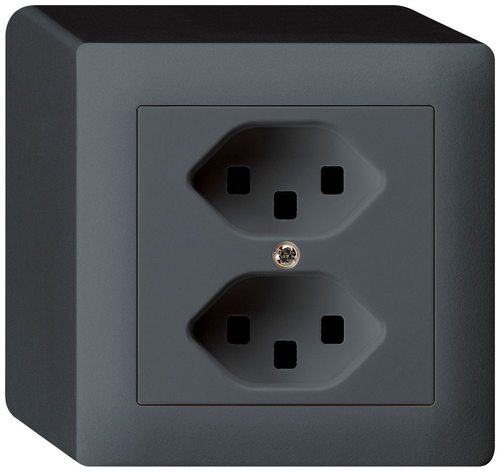 AP-Steckdose kallysto 2×T23 anthrazit mit Steckklemmen