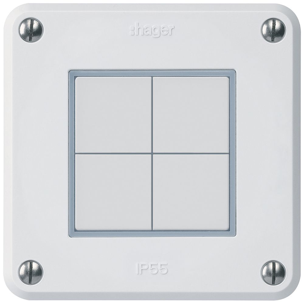 Poussoir KNX ENC Hager BA robusto C quadruple 86×86mm blanc