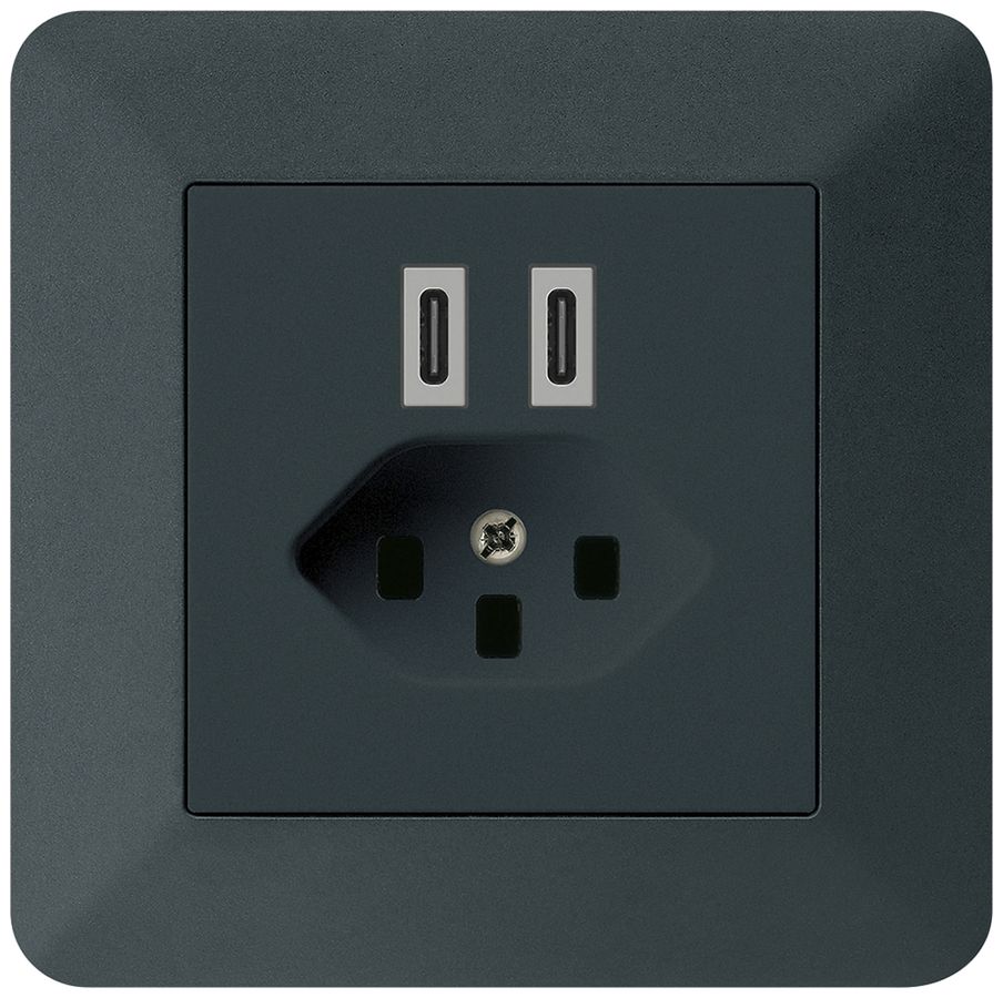 Prise de charge USB ENC Hager kallysto.trend C-C 20W+T23 5V 94×94mm noir