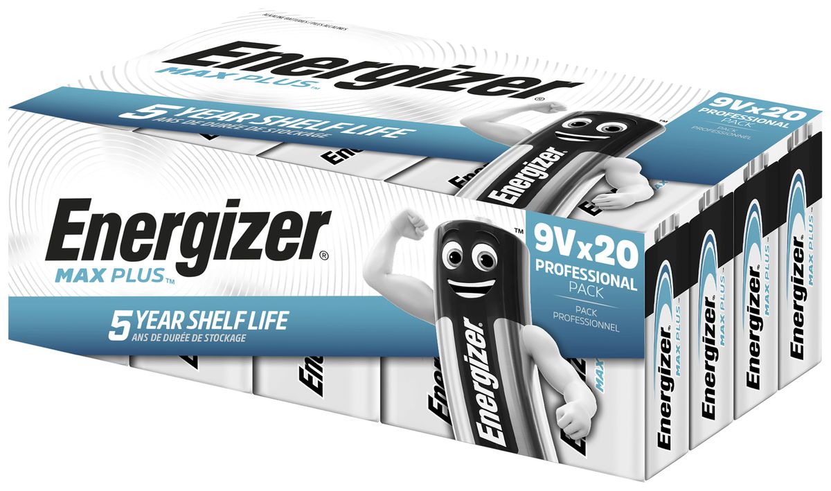 Pile alcaline Energizer Max Plus 6LR61 9V, box à 20 pièces