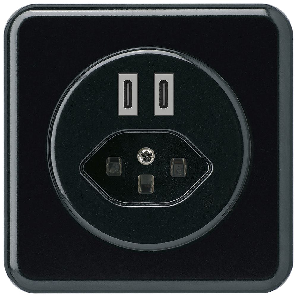 Prise de charge USB ENC Hager basico C-C 20W+T23 5V 86×86mm noir