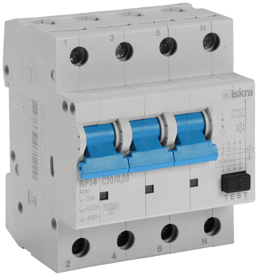 Disgiuntore differenziale ISKRA RFI4 4P caratteristica C 20A 0.03A tipo A 4UM