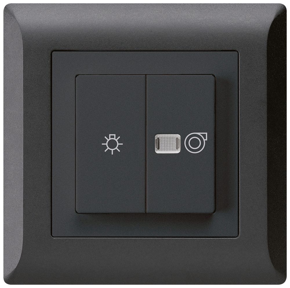 UP-Leuchtdruckschalter kallysto.line schwarz 1/1L Symbolen Licht+Ventilation