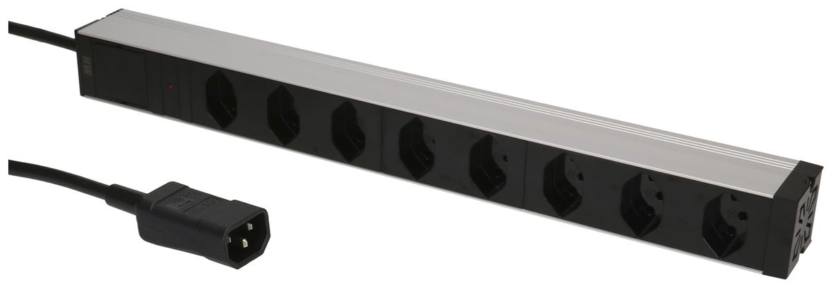 Prise multiple 19" MH maxCONNECT 8×T13 1HE 3×1.5mm² 1×C14 2m noir/aluminium