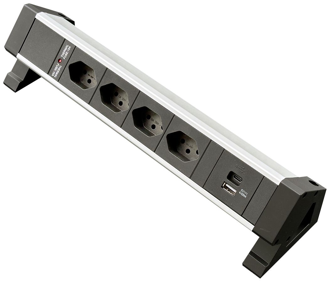 Prise multiple de table Desk-Mountain 4×T13/1×USB-A/1×USB-C 3m T12 F=10A