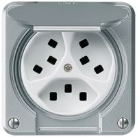 UP-Steckdose Hager robusto, 3×T23, mit Klappdeckel C, aluminium