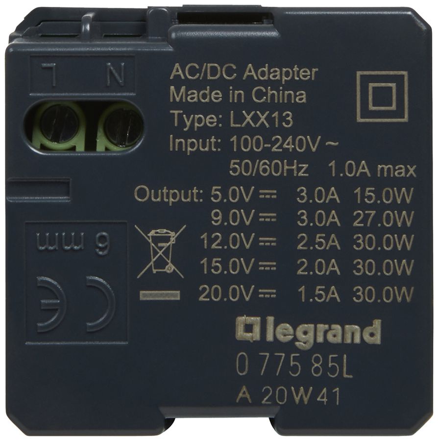 Prise de charge USB MOS 1×type-C 3A 30W 2 modules blanc