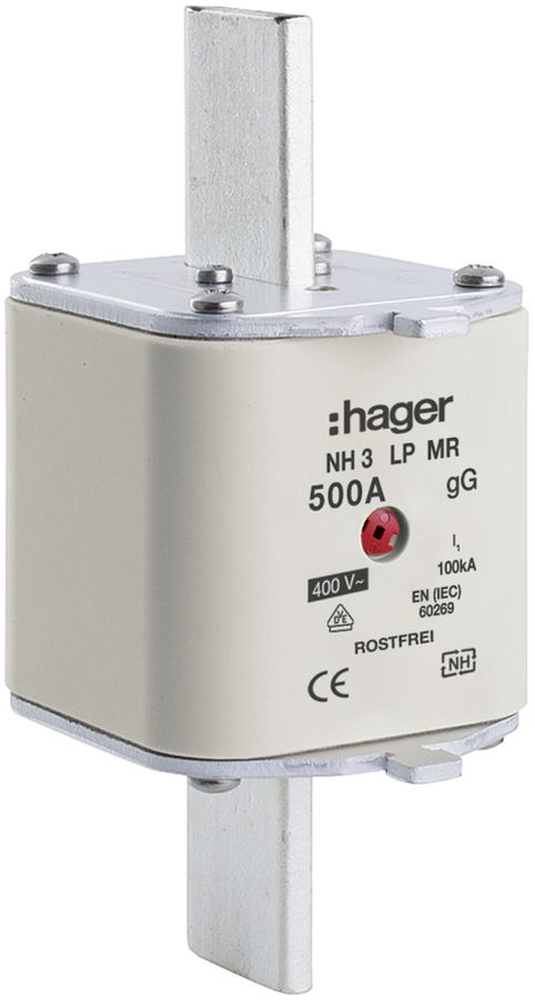 Fusible HPC Hager DIN3 400VAC 500A gG/gL avertisseur central inoxydable