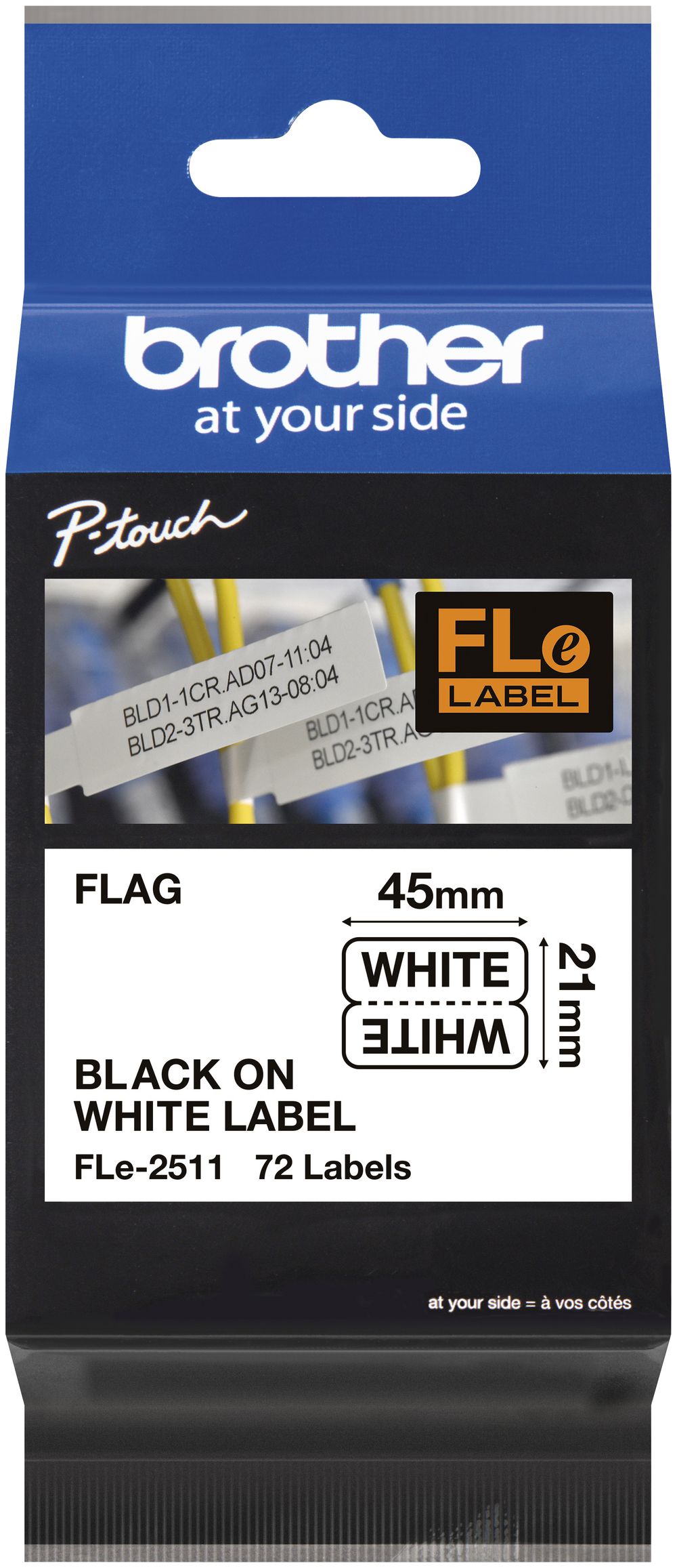 Cassetta nastro Brother FLE-2511 45×21mm×72 pezzi bianco/nero