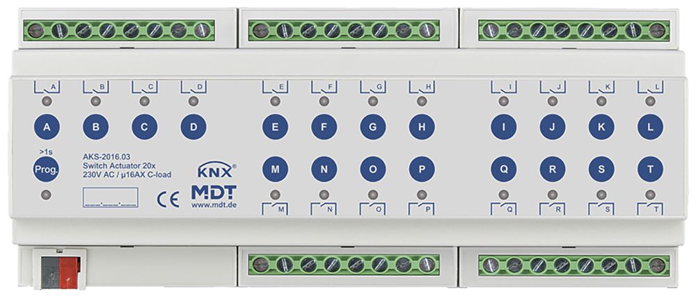 REG-Schaltaktor KNX MDT AKS-2016.03 20-Kan 16A 230VAC 12TE
