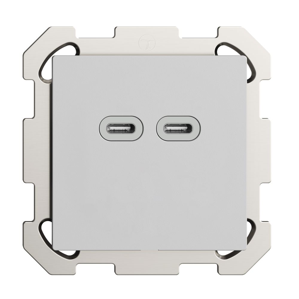 UP-Steckdose USB 18W 2×Typ C Feller EDIZIOdue FM 230V 3600mA hellgrau