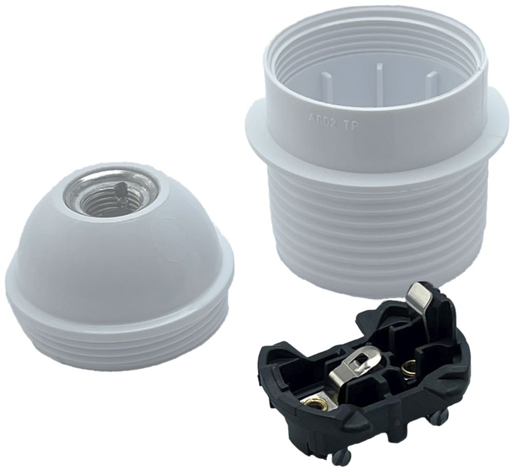 Douille Elektrogros E27 thermoplast, manteau fileté, bord, blanc