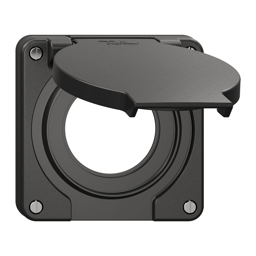 Coperchio c.coperchio ribalt.NEVO Ø43mm p.presa SCHUKO ne (guarn.ne)