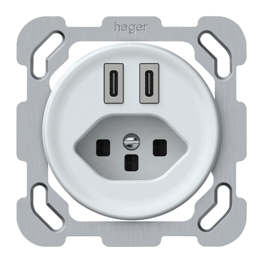 UP-USB-Ladesteckdose origin 2×USB-C 3000mA 5V mit Typ 23 weiss