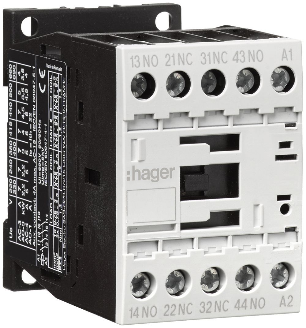 Hilfsschütz Hager 2 Schliesser+2 Öffner 4A bei AC-15 Spulenspannung 24VDC