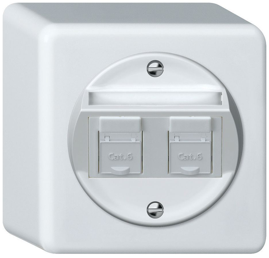 AP-Anschlussdose origin 2×RJ45 8(8) Kat.6 schräg 88×88×54mm weiss