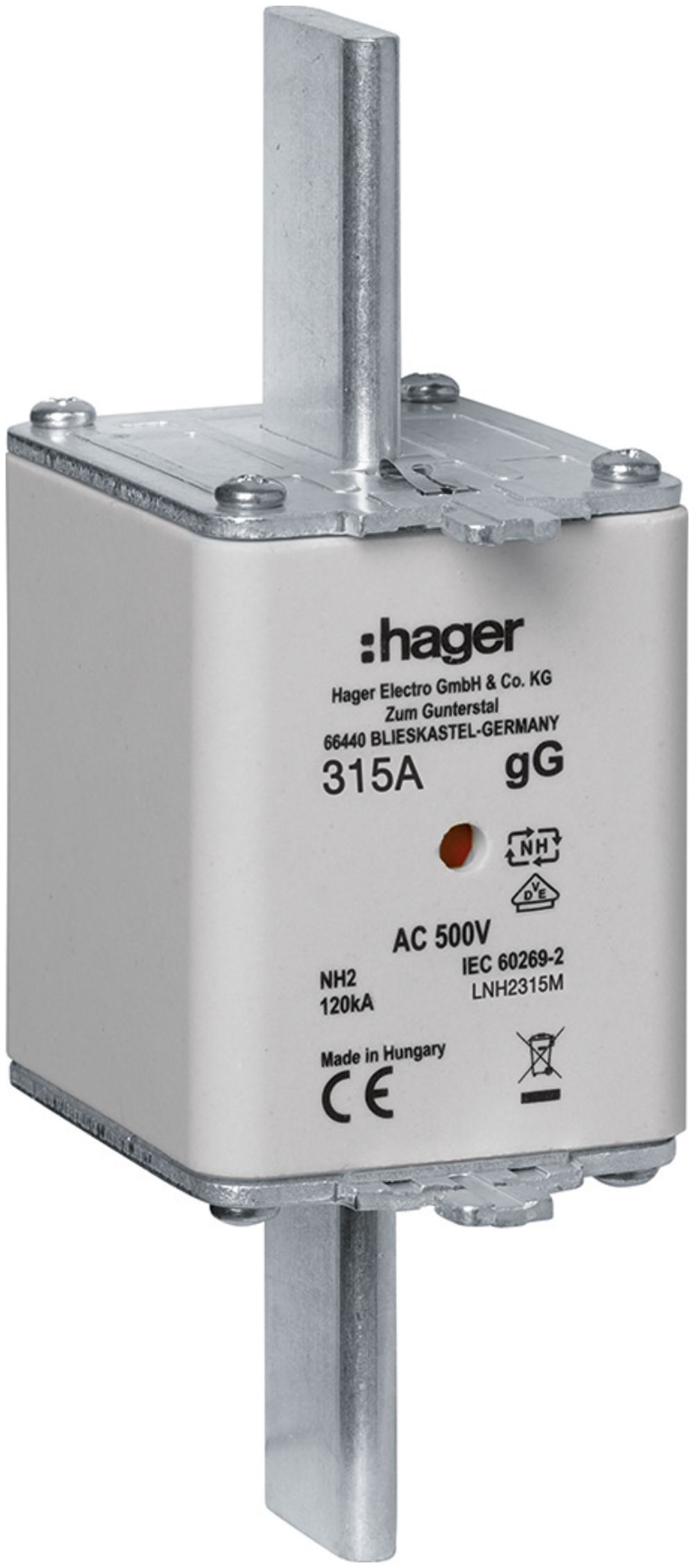 Fusible HPC Hager DIN2 500VAC 315A gG/gL avertisseur double antirouille