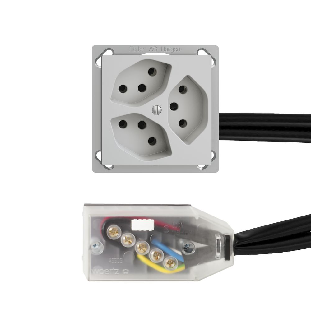 EB-Steckdose EDIZIOdue 3×T13 L3 hellgrau für Flachkabel Technofil