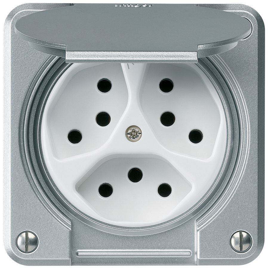 UP-Steckdose robusto 3×Typ 13/1 aluminium