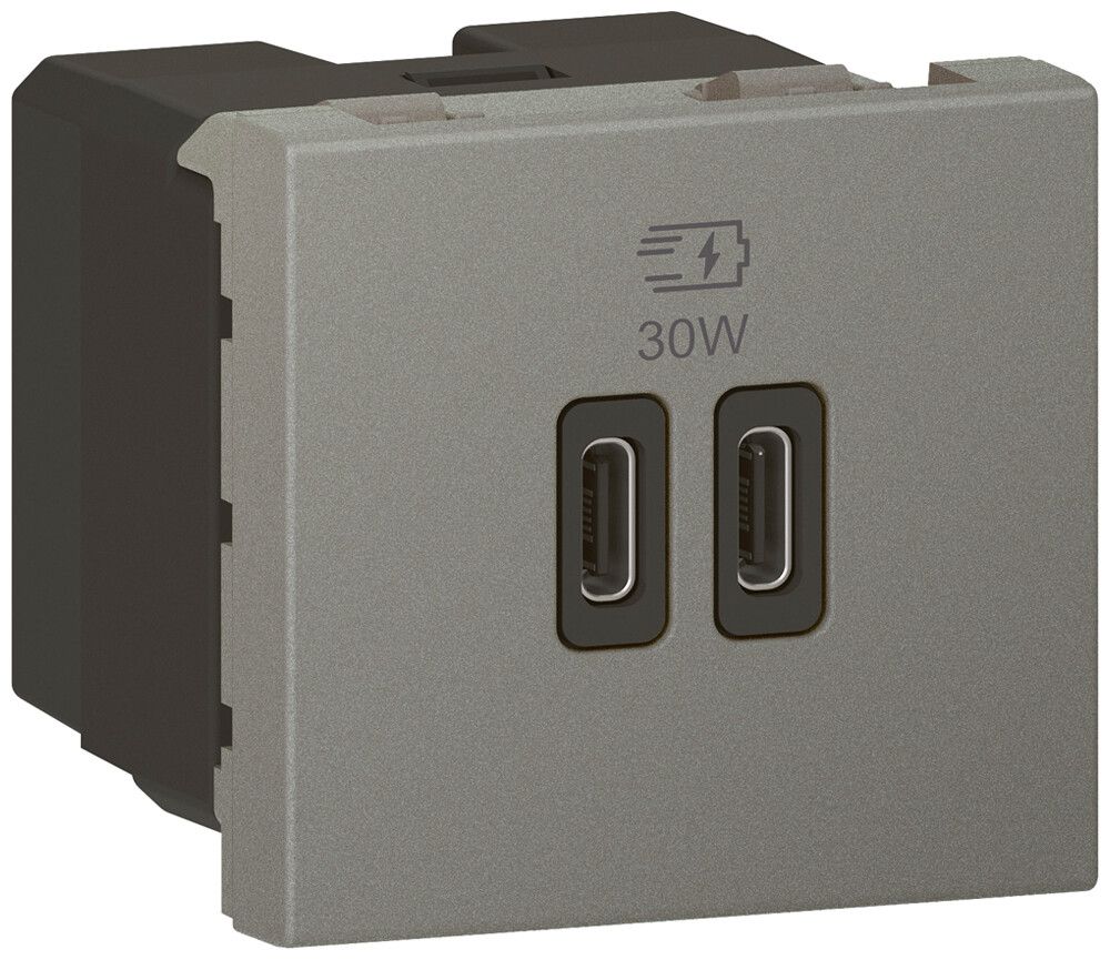EB-USB-Ladesteckdose Legrand MOSAIC 2×USB-C 3000mA OUT:5V magnesium