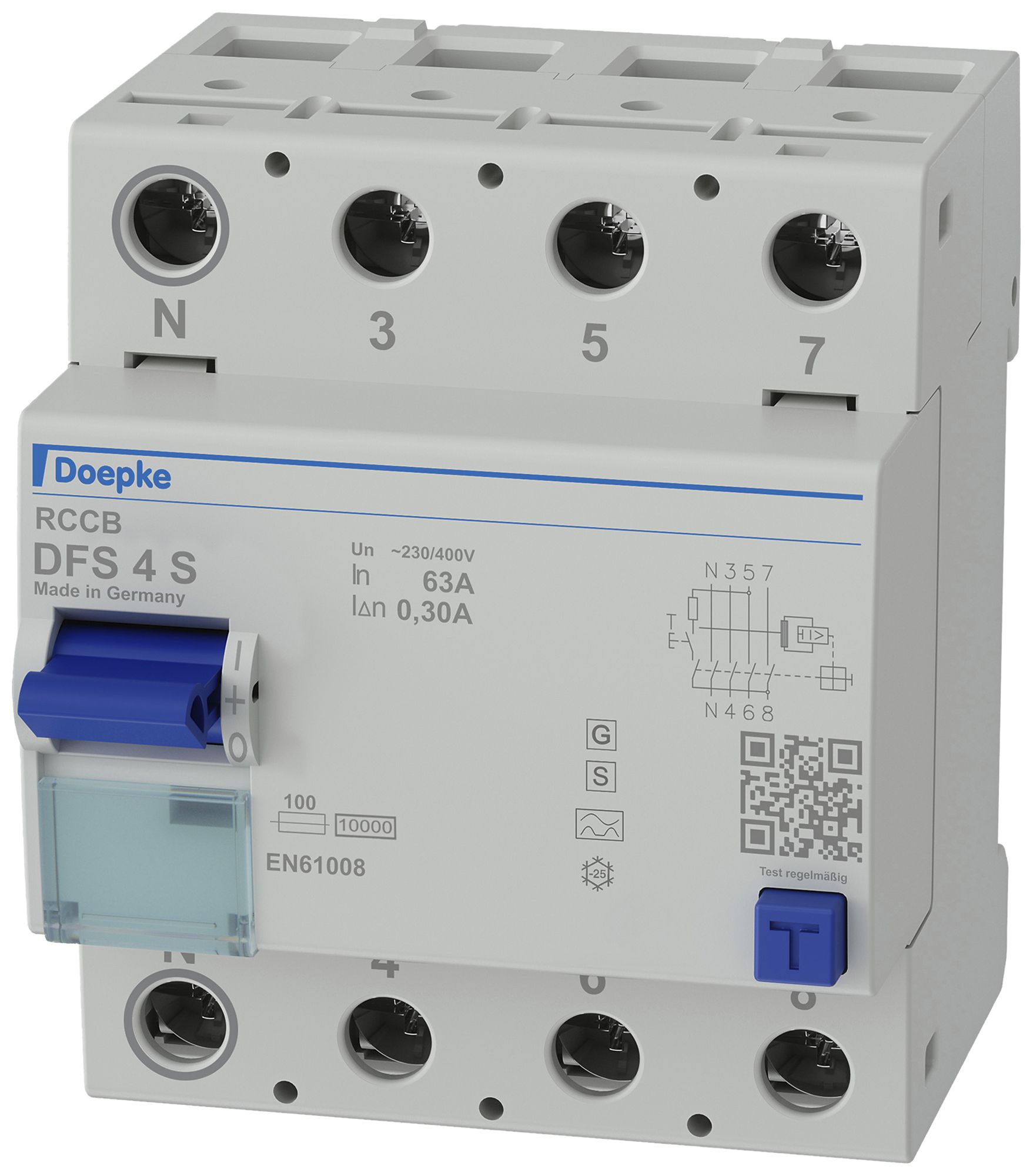 Interruttore differenziale Doepke DFS 4 S 3LN 400V 63A 0.3A tipo A 10kA