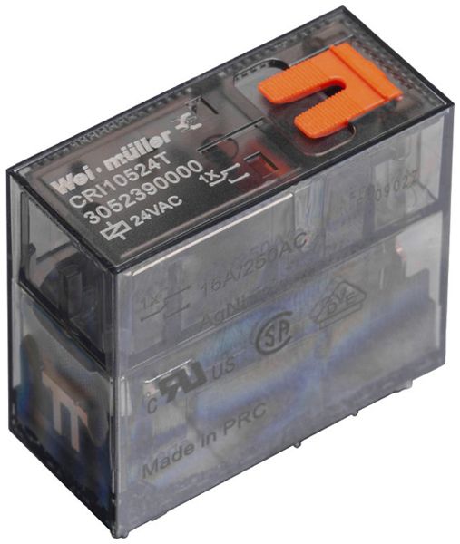 Relais WM CRI10730T 1CO AgNi 184…253VAC 16A/250VAC Prüftaste