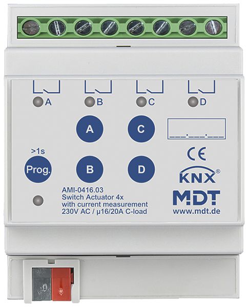 REG-Schaltaktor KNX MDT AMI-0416.03 4-Kan 16A 230VAC 4TE