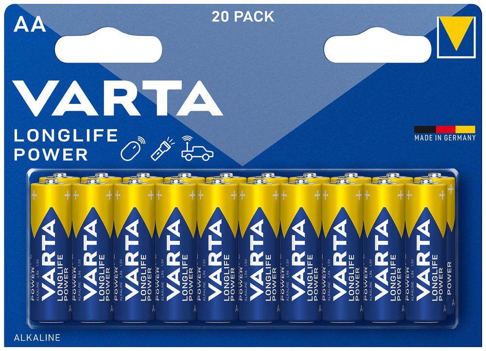 Pila alcalina VARTA Longlife Power AA blister a 20 pezzi
