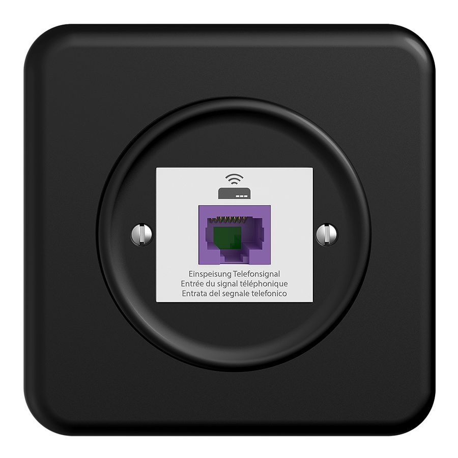 Prise de retour ENC STANDARDdue QMI 1×RJ45 p.Swisscom VoIP, 8 pôles, UTP, noir