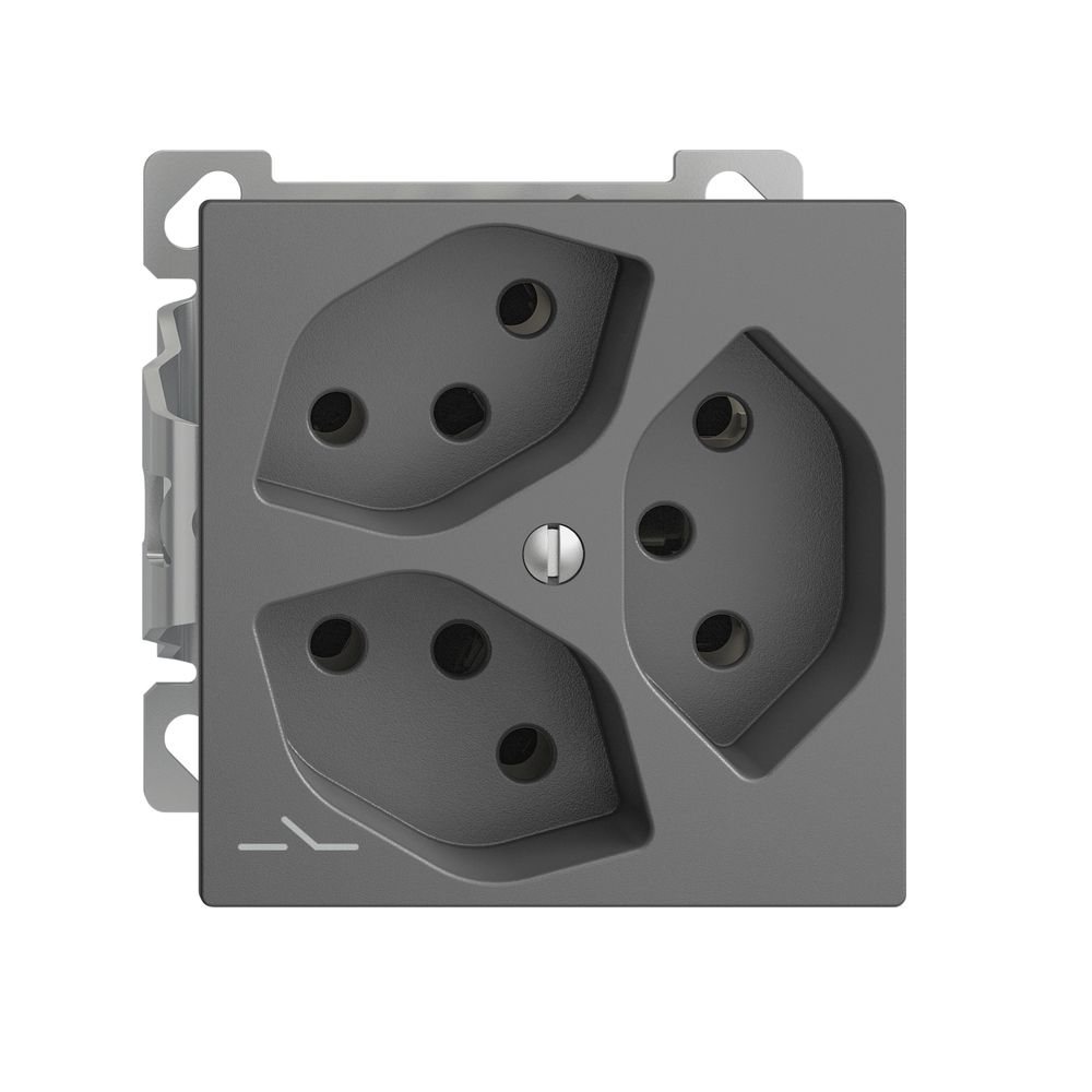 AP-Steckdose EDIZIOdue 3×T13 1×S Kombi-Einsatz mit Shutter dunkelgrau