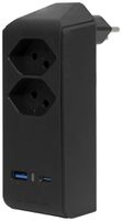 Spina di derivazione cleverLINE 2×T13 1×USB-A 1×USB-C 300° senza gancio nero