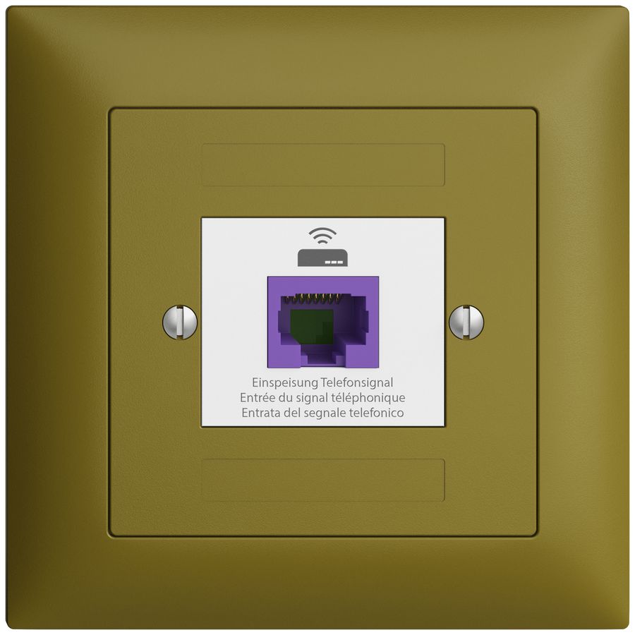 Prise de retour ENC EDIZIOdue FMI 1×RJ45 p.Swisscom VoIP, 8 pôles, UTP, olive