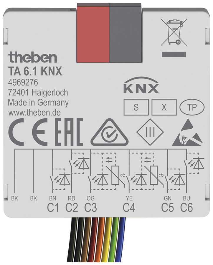Module entrée/sortie KNX INC Theben TA 6.1 6-canal 5VUC 38×37.3×12.4mm