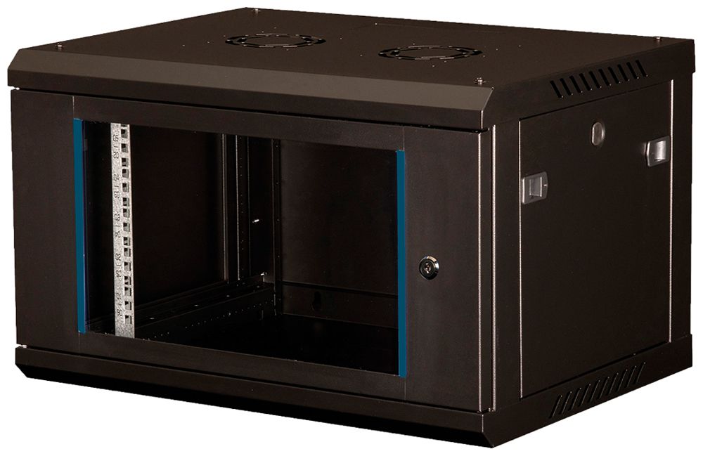 Coffret mural 19" VALUE 600×379×450mm 6UH 1×porte acier noir