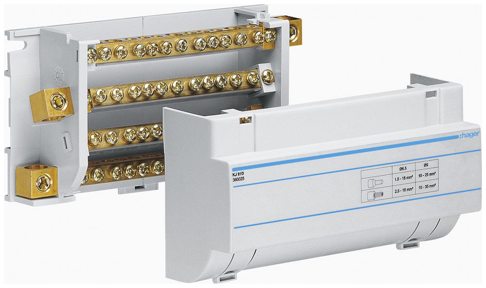 Distributore a barra ottone Hager 160A 4P 2.5…50mm² 162×86×65mm