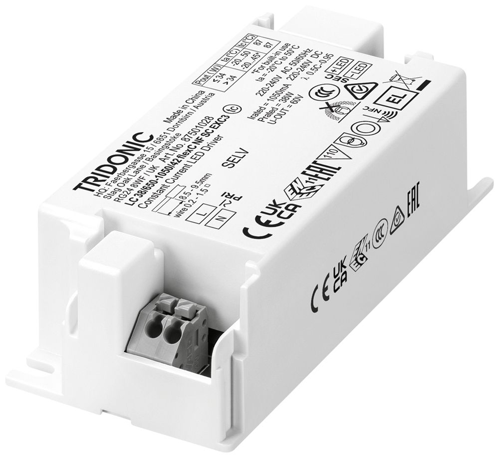 Alimentation LED Tridonic LC NFC EXC3 5…38W 7.5…42V 650…1050mA 97×43×30mm